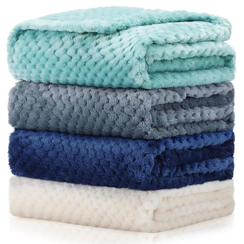 Frienda 4 Pcs Baby Fuzzy Blanket Fluffy Baby Blanket for Boys Girls Soft Warm Infant Newborn Toddler Receiving Nursery Bed Supplies, 32 x 24 Inch(Blue Green Color)