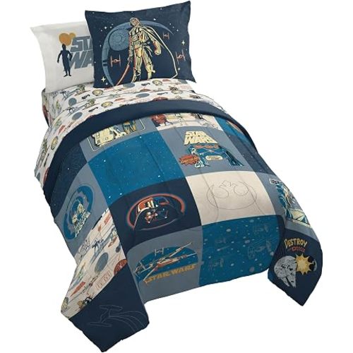 Jay Franco Star Wars Full Comforter Set 7 Piece Soft Bedding for Boys, Blue