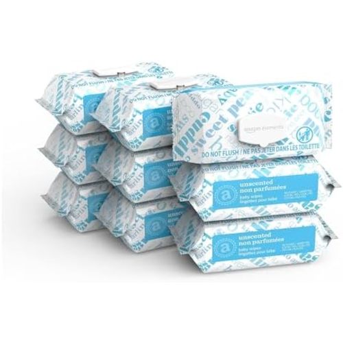Amazon Elements Baby Wipes, Unscented, Hypoallergenic, Alcohol-Free, With Aloe and Vitamin E, 810 Count, Flip-Top Packs