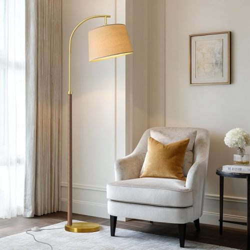 G-SAFAVA Real Wood Floor Lamps for Living Room Bedroom, 62.5" Mid Century Modern Lamp Gold Standing Tall Arc Lamps with Foot Switch, Floor Lamps for Nursery Office Decor Corner Reading Room Light