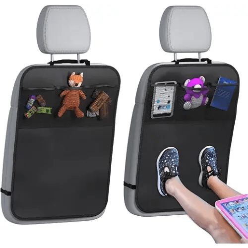 lebogner Back Seat Cover For Kids + 3 Pocket Storage Organizer, 2 Pack X-Large Waterproof Kick Mats Backseat Protector, Car Seat Back Protectors For Vehicles To Protect From Dirt, Mud & Scratches