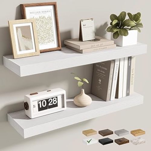 Acovy 24 Inch Floating Shelves for Wall 2 Pack, 24" Wall Shelves for Books, Storage, Decor, Wall Mounted Floating Shelf with Invisible Brackets for Kitchen, Living Room, White