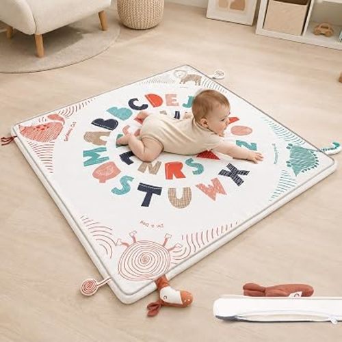 Baby Play Mat for Floor, 47"x47" Playpen Mat with Sensory Toys