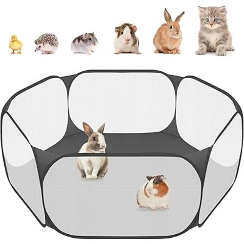 Amakunft Small Animal Playpen, Pop-Up Portable Play Yard for Guinea Pigs, Rabbits, Hamsters, Hedgehogs, Foldable Exercise Fence with Breathable Mesh for Indoor Outdoor Use
