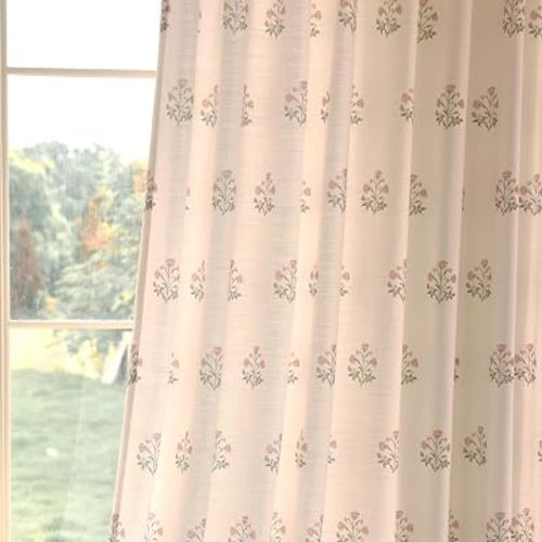 DrapePalette - Linen Blend Pinch Pleated Curtains 84 Inches Long for Living Room, Bedroom, Dining Room, Light Filtering Curtains 2 Panels Set, Modern Floral Printed Design, Beige White, 30" W x 84" L