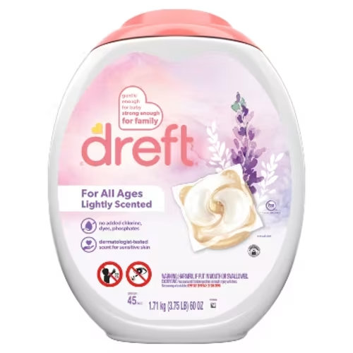 Dreft Original Lightly Scented HE Laundry Detergent Pods 45 Pacs - 60oz: Dermatologist-Tested Formula