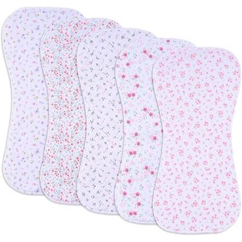 Baby Burp Cloths, Soft Absorbent Towel, Unisex, Easy to Use, 5 Pack (Flower)