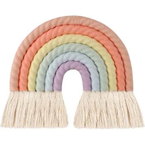 ZWA Rainbow Wall Hanging, Handmade Macrame Art Decor for Nursery Kids Room Home
