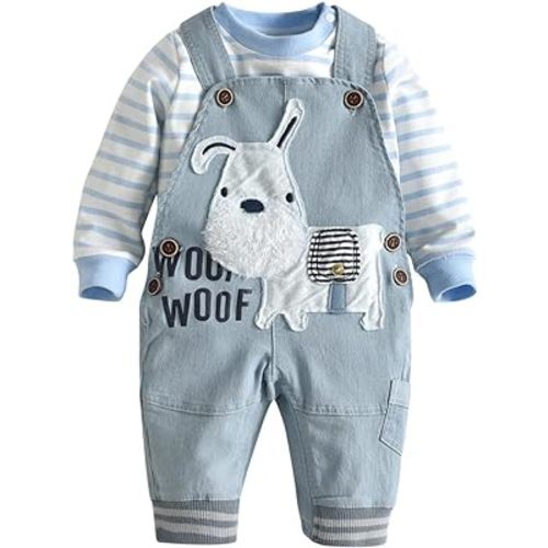 Cute Baby Boy Clothes Suit Toddler Boys' Striped long Sleeve T-Shirt+Denim Overalls Jumpsuit Pants Outfits Sets