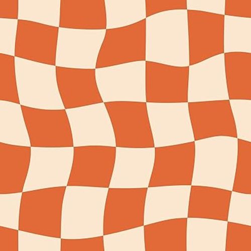 Retro Checkered Wallpaper Peel and Stick Burnt Orange Beige Pink Checkered Contact Paper Waterproof 70s Groovy Mid Century Modern Geometric Wallpaper MCM Wavy Checkerboard Desk Wrap 17.5x80