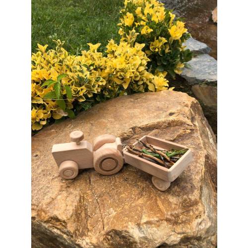 Wooden Tractor With Trailer, Easter Montessori Toy, Farm Toys, Baby Shower Gift, Beech Wood, Handmade Toys
