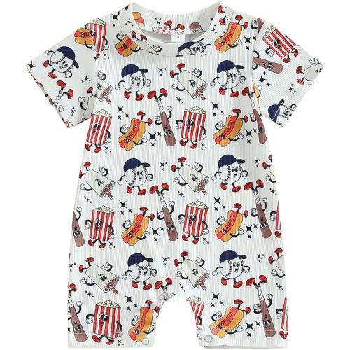 Newborn Infant Baby Boy Girl Clothes Baseball Print Short Sleeve Jumpsuit One Piece Romper Bodysuit Game Day Outfit