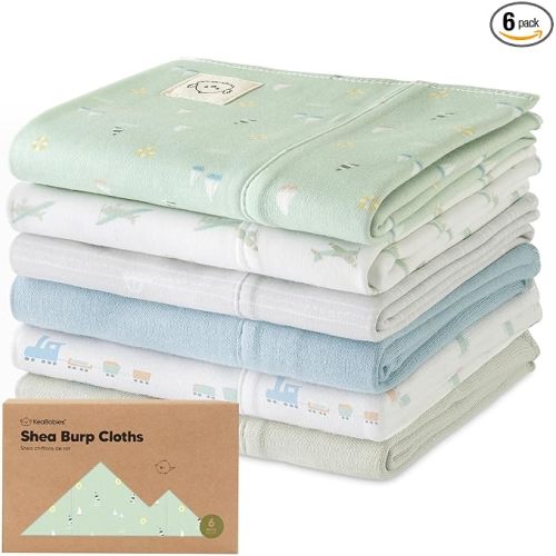 Organic Burp Cloths Baby Boy, Girl - 6-Pack Large 100% Cotton Burping Cloths for Babies, Spit Up Rags, Super Absorbent, Ultra Soft Newborn Rag, Gender Neutral, Machine Washable, Durable (Vessels)