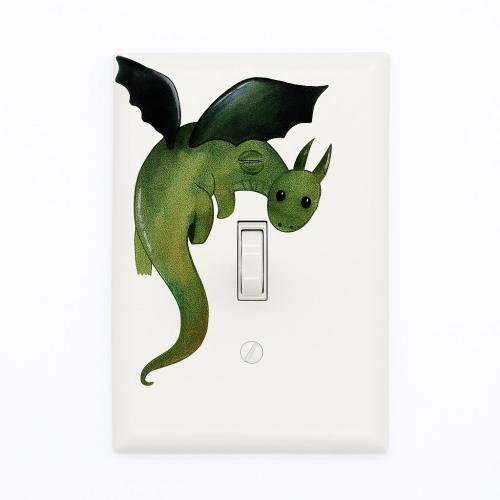 Green Dragon Nursery Light Switch Cover: Cartoon Fairy Tale Decor