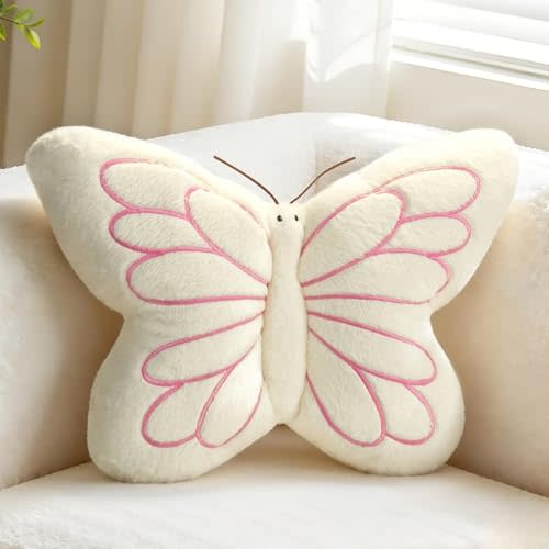 FALAX White Butterfly Shaped Pillow 16.9" Plush Decorative Throw Pillows | Soft Hugging Pillows, Comfort Seat Cushions, Aesthetics Room Decor, Cute Decorative Throw Pillows for Bedroom Couch Bed Dorm