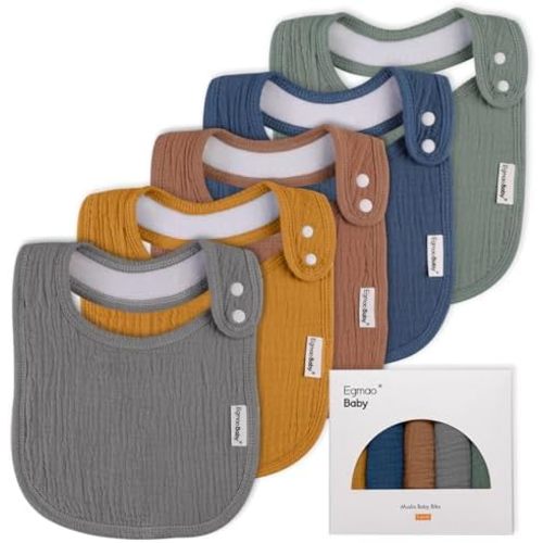 Muslin Bibs for Baby Boys Girls,Organic Muslin Baby Bib for Drooling and Teething,Soft Bandana Drool Bibs 5 Pack