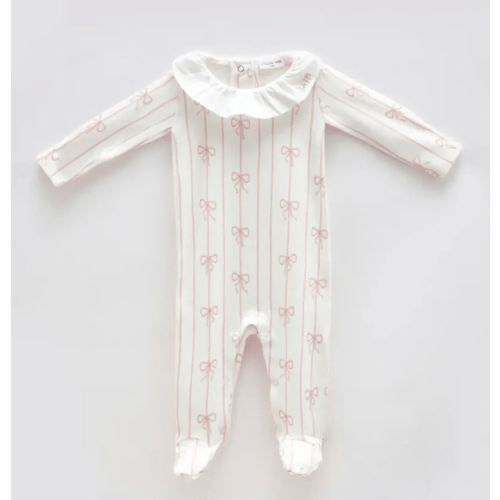 Organic Baby Footed Onesie – Pink Ribbon | Soft Cotton Newborn Pajama
