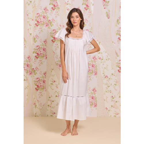 The "Grace" Iconic White Cotton Lawn Flutter Sleeve Ballet Nightgown