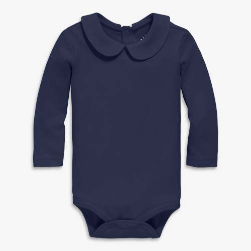 Organic long sleeve peter pan babysuit - Navy / 3-6