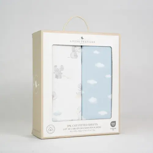 Living Textiles Cot Fitted Sheet 2 Pack Elephant Playtime | Baby Bunting AU