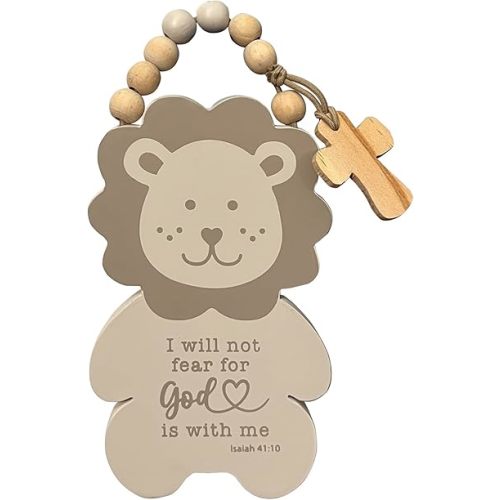 Abbey + CA Gift Nursery Wooden Doorknob Hanger, Birthday, Christmas, or Shower Gift for Baby, 6 Inches Tall (Lion)