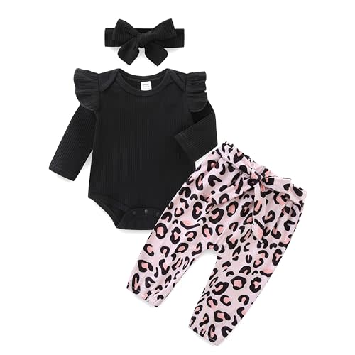 Bibimom Infant Girl Clothes Long Sleeve Ruffle Bodysuit Floral Pants Bow Headband Sets Fall Winter Spring Outfits