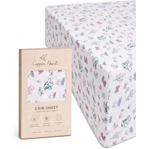 Premium Knit Baby Crib Sheets for Boys and Girls by Copper Pearl: Breathable and Soft, Fitted Crib Sheets for Standard Baby Mattresses, Crib Sheet for Registry or Shower Gift, Minnie Mouse's Bowquet
