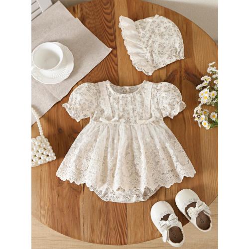 Newborn Floral Cotton Romper and Hat Set, Baby Shower Outfit