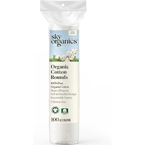 Sky Organics Organic Cotton Rounds for Sensitive Skin, 100% Pure GOTS Certified Organic for Beauty & Personal Care, 100 ct. w Ebook