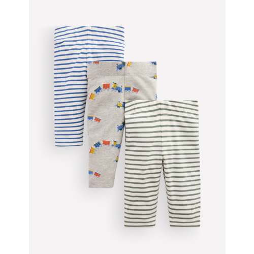 3-pack Cotton Leggings-Grey Marl Trains