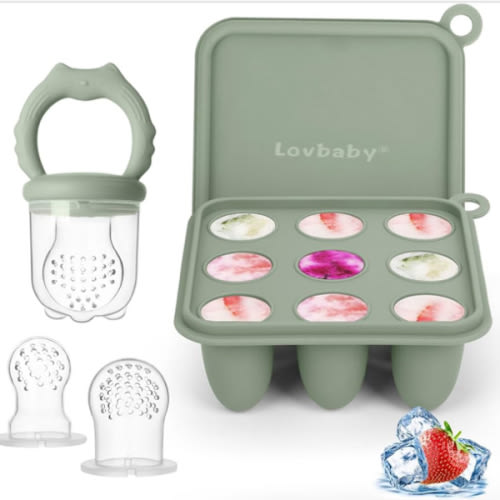Baby Fruit Food Feeder Breastmilk Popsicle Molds, Silicone Food Freezer Tray for Cooling Teething Relief, Baby Food Feeder for Safe Infant Self Feeding, Includes 3 Extra Food Pacifier