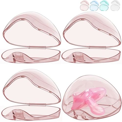 Smlpuame Pacifier Case,4 Pack BPA Free Pacifier Holder Case,Transparent Container Box for Baby Binky（Not Included,Essential Pacifier Accessories,Alway Keep Paci Clean,Easy to Clean(Pink)