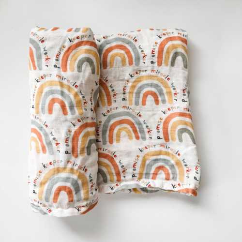 Catholic Muslin Baby Swaddle | Promise Keeper Rainbow