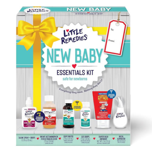 Little Remedies New Baby Essentials Kit with Saline Nasal Spray, Diaper Rash Cream, Gas Relief Drops, Gripe Water & More, Safe for Newborns