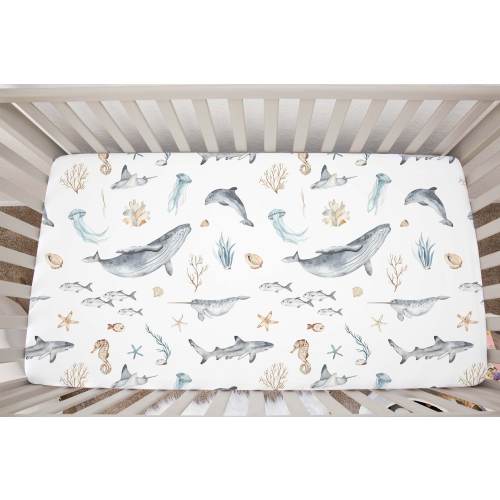 Under The Sea Crib Sheet, Ocean nursery bedding, Underwater Crib Sheet, Sea Crib Bedding, Whale Shark Crib Sheet, Sea crib sheet Deep Ocean