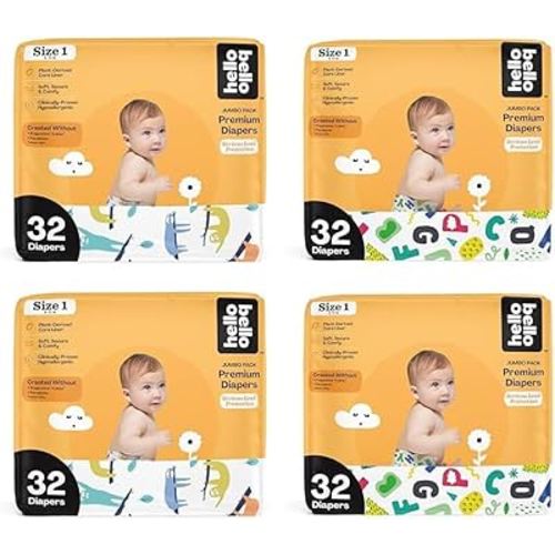 Hello Bello Premium Baby Diapers Size 1, 128 Count of Disposable, Extra-Absorbent, and Hypoallergenic Baby Diapers with Snug and Comfort Fit, Alphabet Soup (64) and Sleepy Sloth (64)