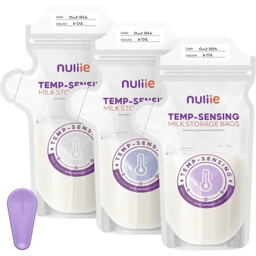 Nuliie 240pcs Temp-Sensing Breastmilk Storage Bag, Huge Temp-Sensing Icon & Locking Clamp, 6oz Breast Milk Storage Bags Freezer Pour Spout, Self Standing Milk Storage Bags Breastmilk, BPA-Free No-Leak