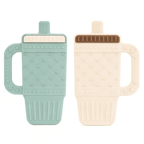 Smasener 2 Pcs Baby Teething Toy for 6-12 Months, Freeze Safe BPA Free Silicone Teething Sticks, Cup Shaped Teething Set,Silicone baby teether