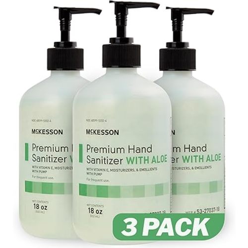 McKesson Hand Sanitizer with Aloe, 18 oz Pump Bottle [Pack of 3] - 70% Ethyl Alcohol, Spring Water Scent, No-Rinse Sanitizing Gel with Vitamin E and Moisturizers, Medical-Grade