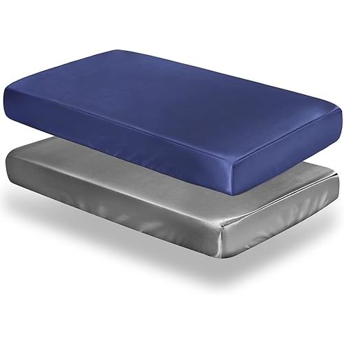 SiinvdaBZX 2 Pcs Satin Crib Sheets for Boys, Silky Soft Crib Fitted Sheets for Standard Crib and Toddler Mattress (Grey & Navy, 52 x 28 x 8In)