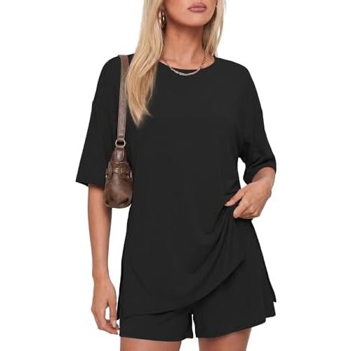 Darong Women's 2 Piece Lounge Set Short Sleeve Boxy T-shirt & Shorts Comfywear Summer Pajama Set Loungewear Set