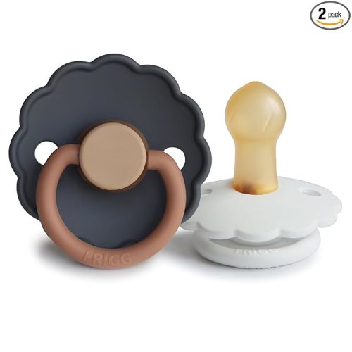 FRIGG Daisy Natural Rubber Baby Pacifier | Made in Denmark | BPA-Free (Aurora/Bright White, 0-6 Months) 2-Pack