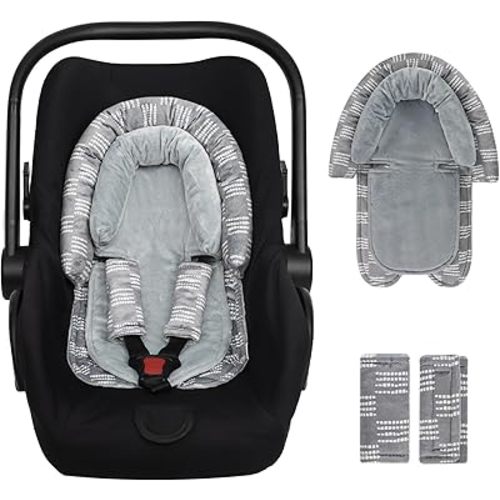 Infant Car Seat Insert, Baby Car Seat Head & Body Support with 2 Strap Pads, Ultra Soft Newborn Preemie Carseat Insert Cushion for Girls Boys, Fits Car Seat, Stroller, Swing, Bouncer, Gray