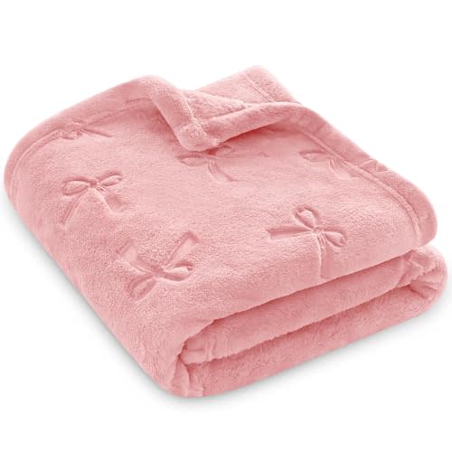 BORITAR Baby Blanket with Bow Design, Super Soft Fleece Toddler Blankets for Girls Boys, Warm Lightweight Breathable Newborn Receiving Blankets for Crib Stroller(30x40 Inch, Blush Pink)