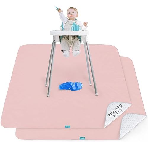 Splat Mat 2 Pack for Under High Chair & Arts & Crafts & Eating Mess, Waterproof 42''×46'' Baby Playtime Anti-Slip High Chair Mat for Floor or Table, Reusable & Portable Splash Mat for Under High Chair