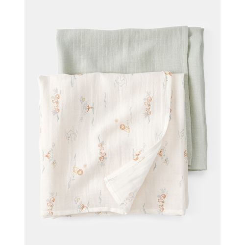 2-Pack Lion Print Muslin Swaddle Blankets - Green
