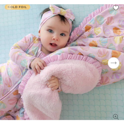 Seashells Pink Reversible Shelly Pink Ruffled Luxette Plush Patoo® Blanket | Posh Peanut®
