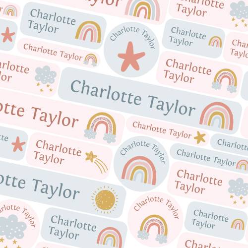 50 or 123 Stick On Name Labels, Stars and Rainbows Name Labels, School Name Stickers, School Name Tags, Children’s Name Labels for Clothes