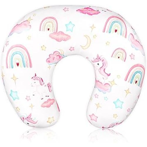 Pea Pod Nursing Pillow Cover Breastfeeding Pillow Slipcover for Moms Soft Breathable Organic Knit Fabric Newborn Infant Feeding Pillow Covers for Baby Girl Boy, Rainbow & Unicorn