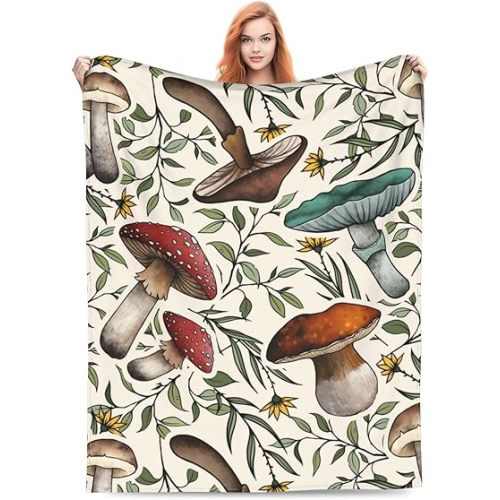 Ultra-Soft Microfiber Throw Blanket 330 GSM Fuzzy Fleece Blanket for Adults Kids Gift Couch, Sofa, Bed Mushroom 50"x40"